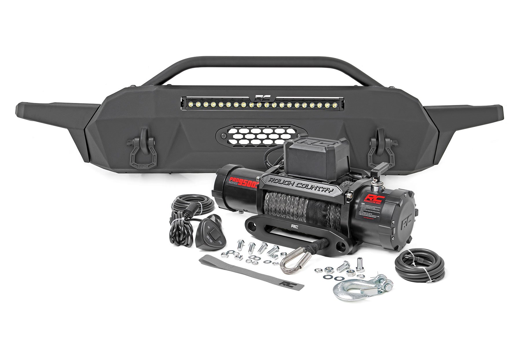 Front Bumper | Hybrid | 20″ Blk LED | 9500-Lb Winch Syn | Toyota Tacoma (16-23)