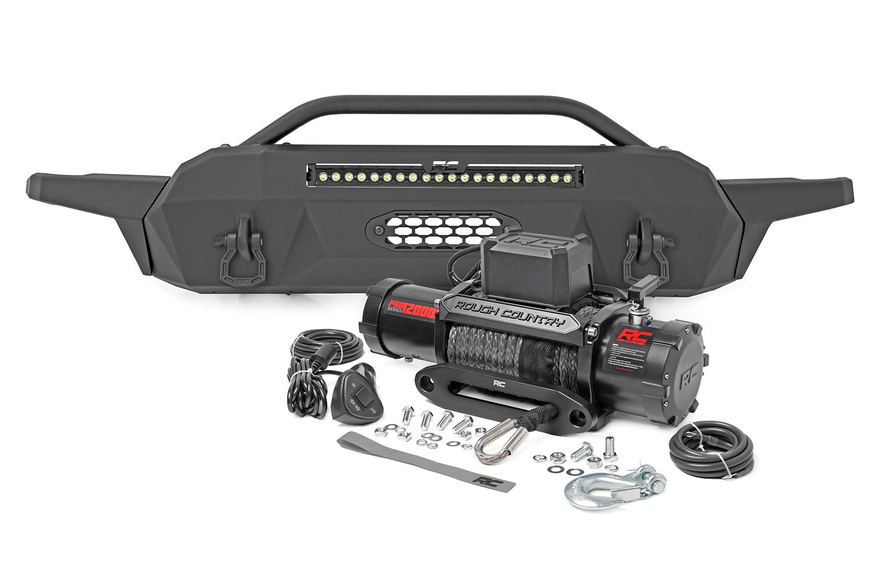 Front Bumper | Hybrid | 20″ Blk LED | 12000-Lb Winch Syn | Toyota Tacoma (16-23)