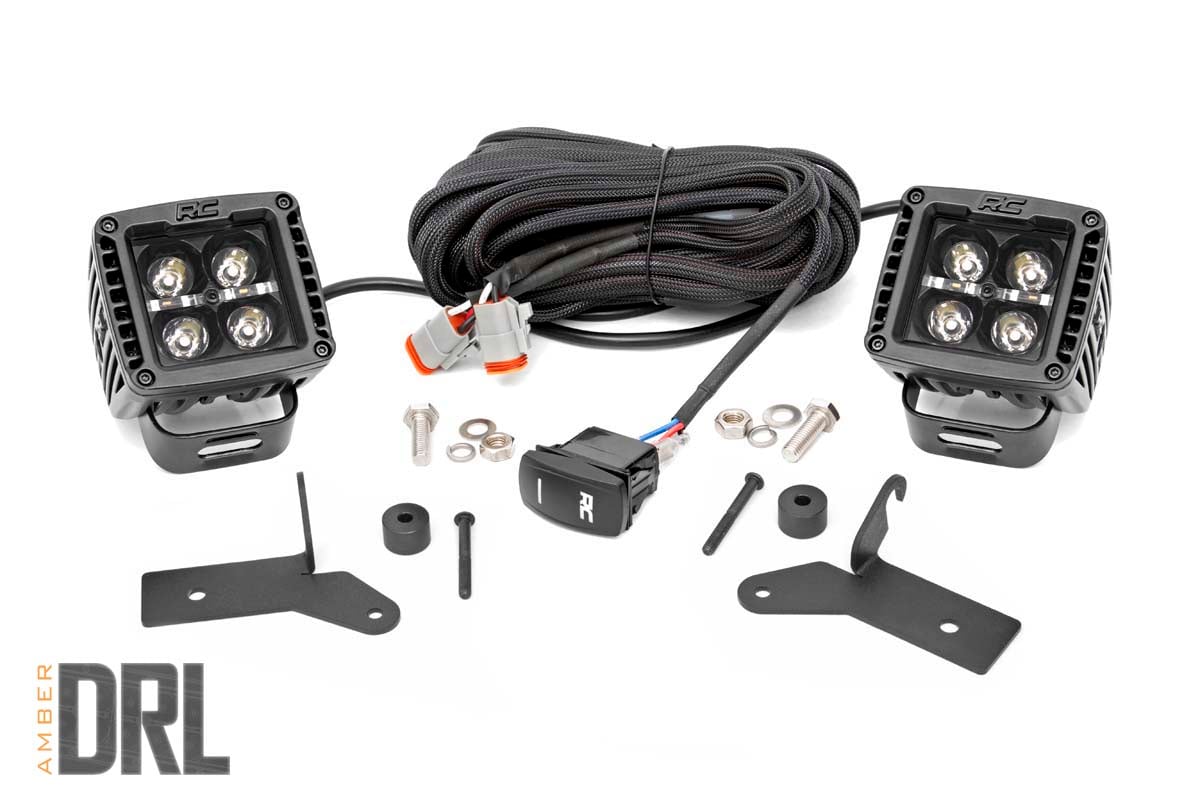 LED Light Kit | Hinge Mount | 2″ Black Pair | Amber DRL | Jeep Gladiator JT/Wrangler JL (18-26)
