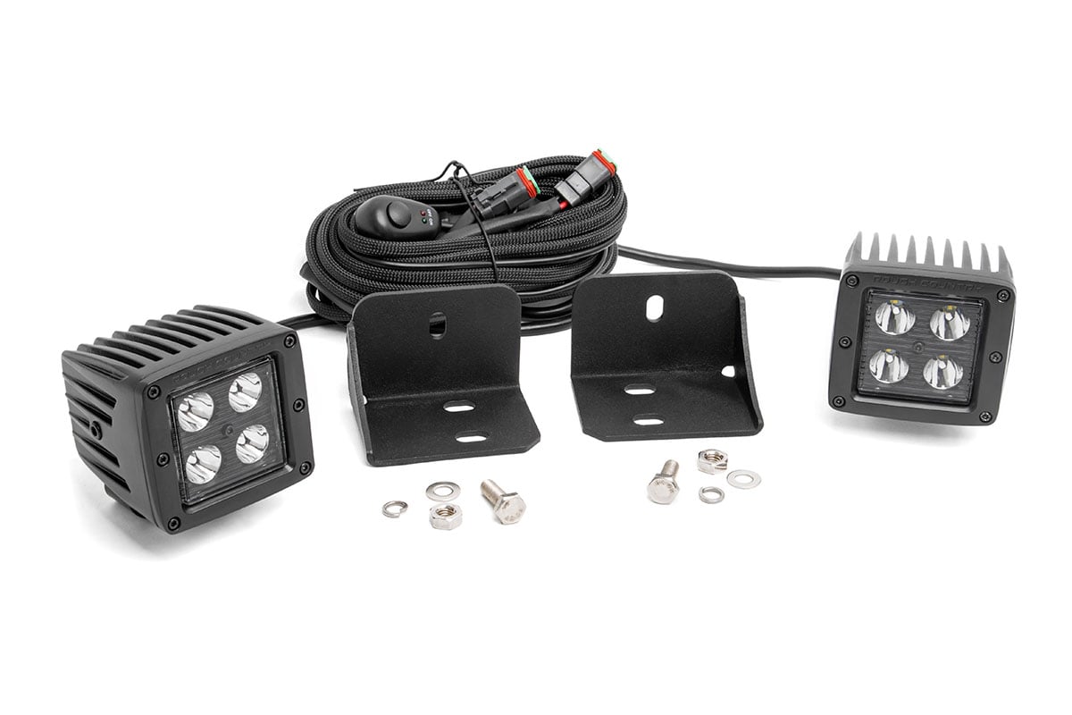 LED Light | Cab Mount | 2″ Black Pair | Flood | Can-Am Defender HD 5/HD 8/HD 9/HD 10